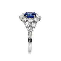 1.50 Ct. Blue Sapphire and Natural Diamond Antique Style Ring, 14K White Gold Image