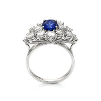 1.50 Ct. Blue Sapphire and Natural Diamond Antique Style Ring, 14K White Gold Image