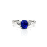 1.70 Ct. Blue Sapphire and Natural Diamond Three Stone Ring, 18K White Gold Video