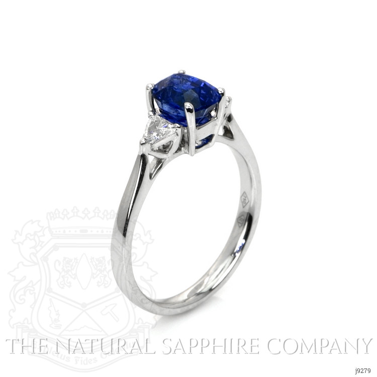 1.70 Ct. Blue Sapphire and Natural Diamond Three Stone Ring, 18K White Gold