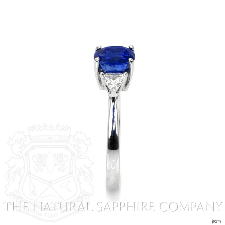 1.70 Ct. Blue Sapphire and Natural Diamond Three Stone Ring, 18K White Gold