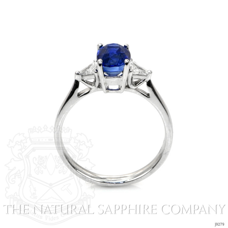 1.70 Ct. Blue Sapphire and Natural Diamond Three Stone Ring, 18K White Gold