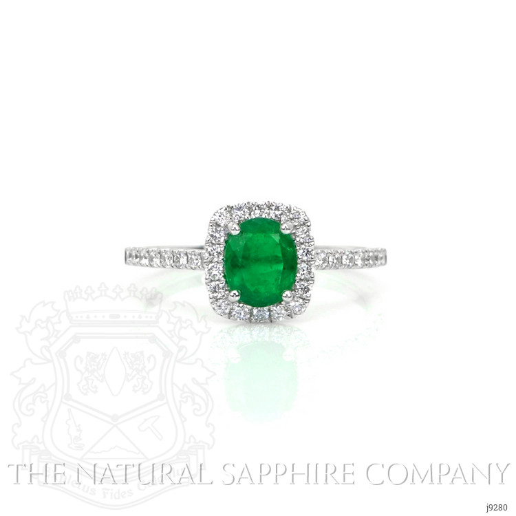 0.79 Ct. Emerald Natural Diamond Pave Ring, 18K White Gold