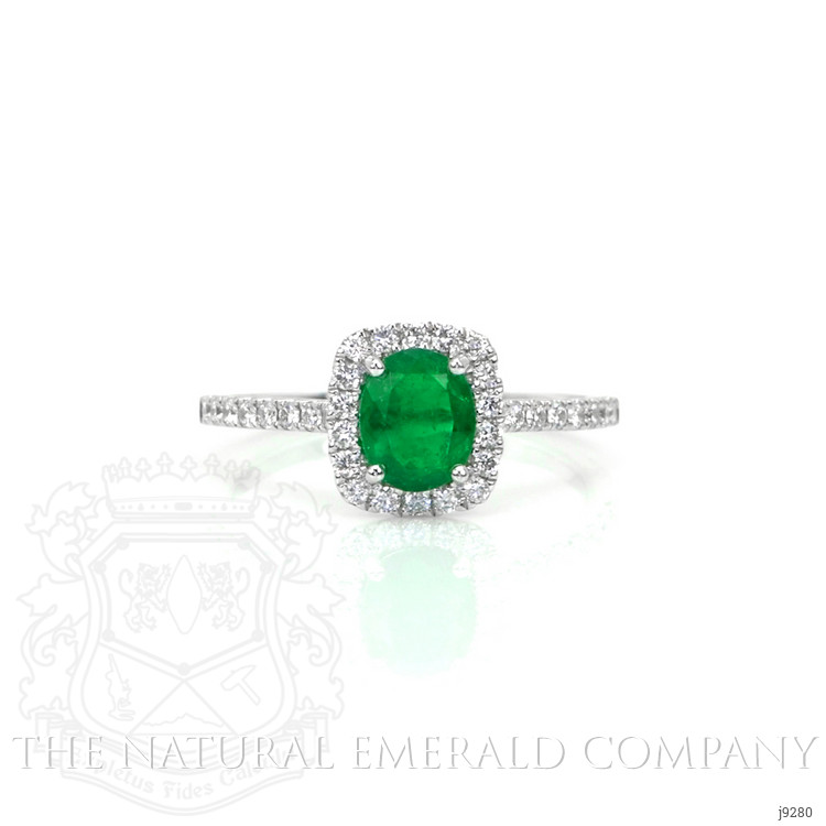 0.79 Ct. Emerald Natural Diamond Pave Ring, 18K White Gold