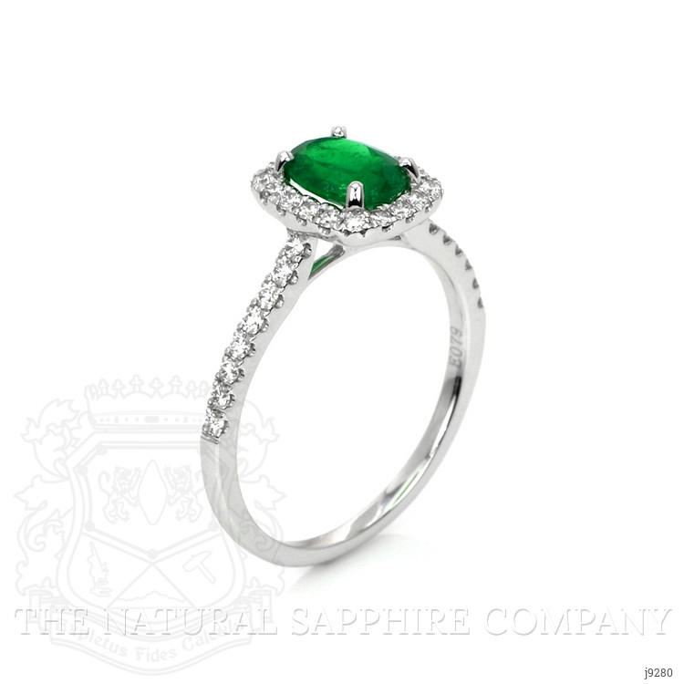 0.79 Ct. Emerald Natural Diamond Pave Ring, 18K White Gold