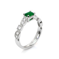 0.37 Ct. Emerald and Diamond Ring, 18K White Gold Image