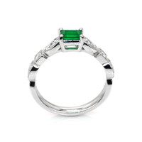 0.37 Ct. Emerald and Diamond Ring, 18K White Gold Image