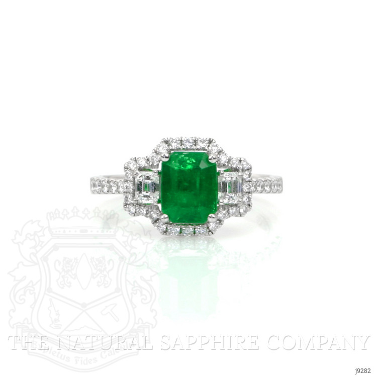 1.31 Ct. Emerald Natural Diamond Pave Ring, 18K White Gold