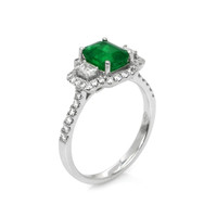 1.31 Ct. Emerald Natural Diamond Pave Ring, 18K White Gold Image