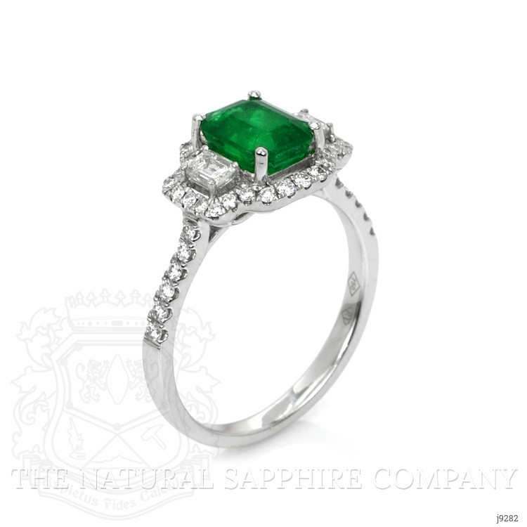 1.31 Ct. Emerald Natural Diamond Pave Ring, 18K White Gold