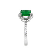 1.31 Ct. Emerald Natural Diamond Pave Ring, 18K White Gold Image