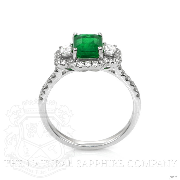1.31 Ct. Emerald Natural Diamond Pave Ring, 18K White Gold