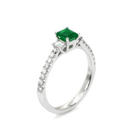 0.41 Ct. Emerald and Diamond Ring, 18K White Gold Image