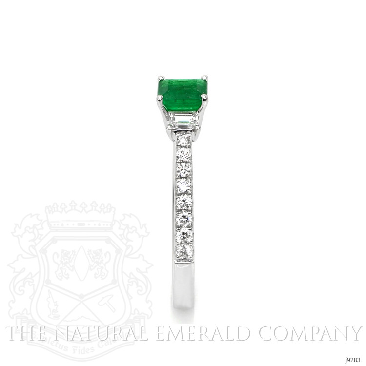 0.41 Ct. Emerald and Natural Diamond Pave Ring, 18K White Gold