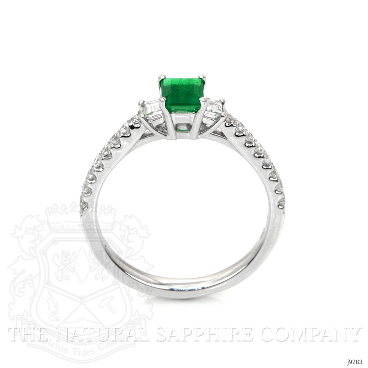 0.41 Ct. Emerald and Natural Diamond Pave Ring, 18K White Gold