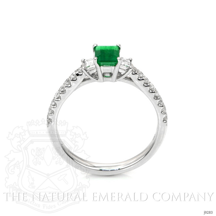 0.41 Ct. Emerald and Natural Diamond Pave Ring, 18K White Gold