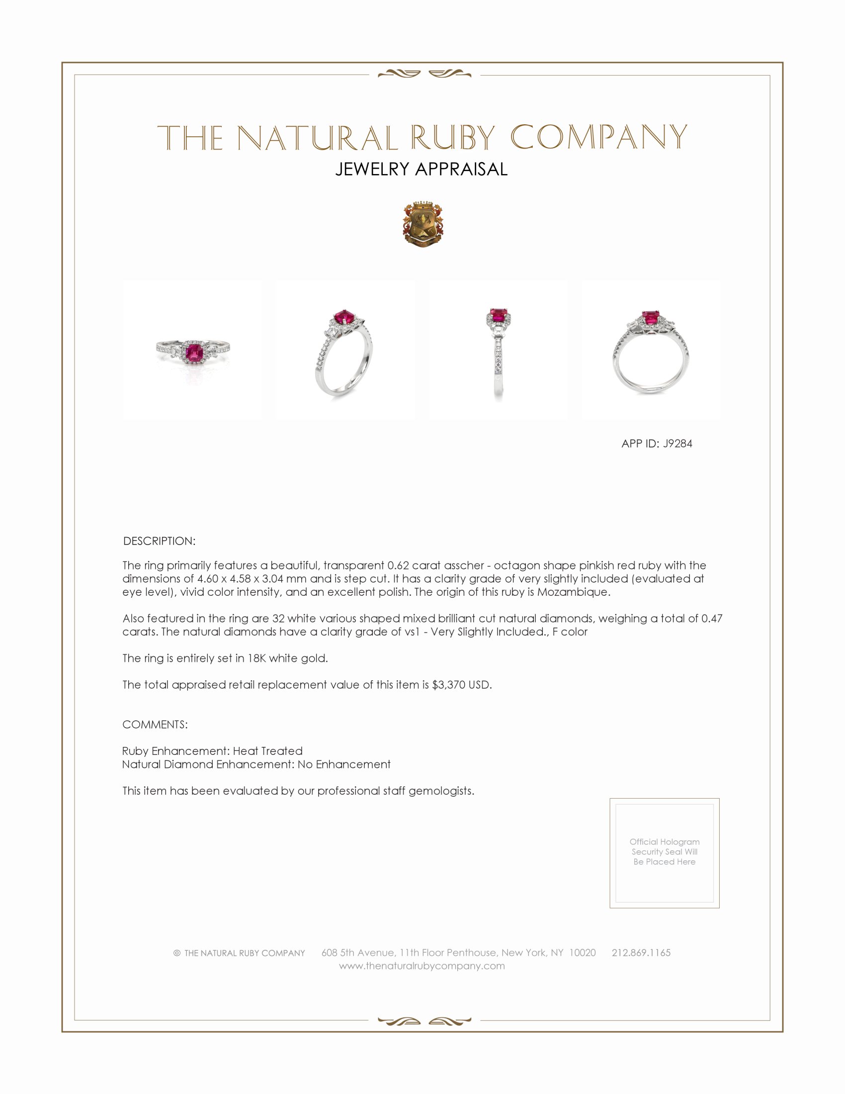 0.62 Ct. Pinkish Red Ruby and Natural Diamond Pave Ring, 18K White Gold