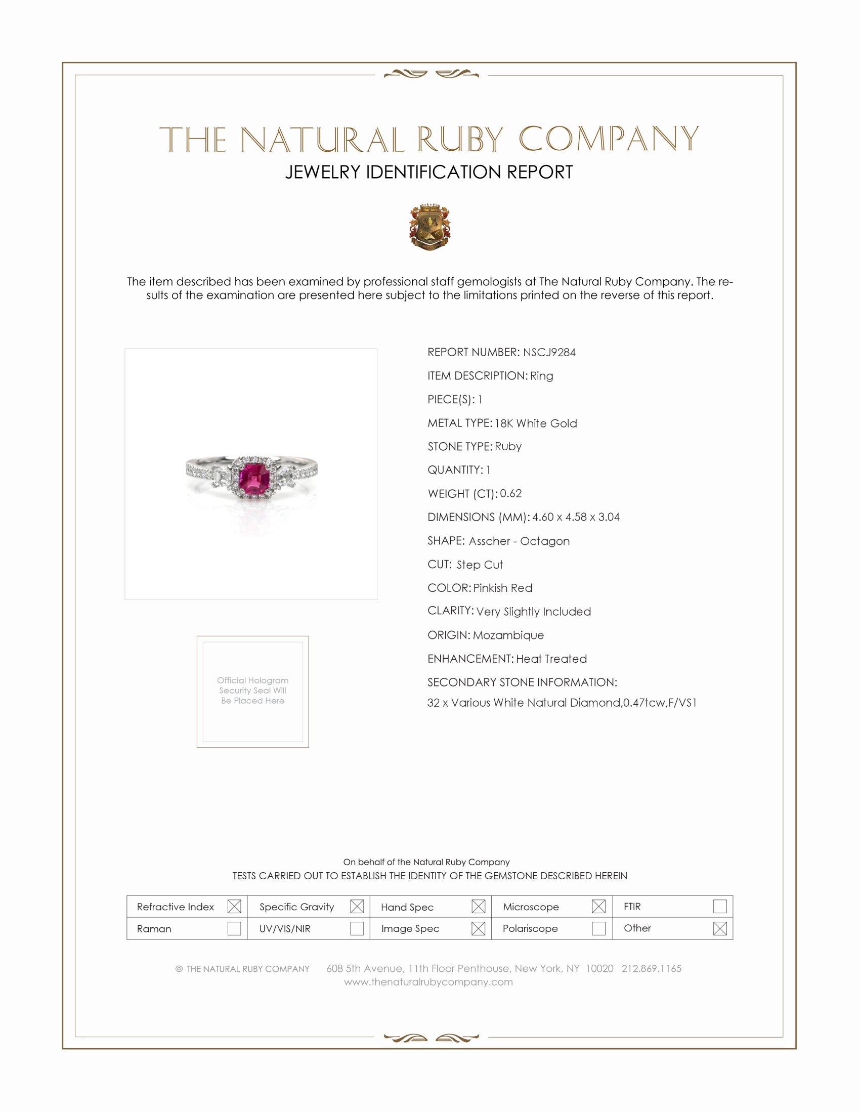 0.62 Ct. Pinkish Red Ruby and Natural Diamond Pave Ring, 18K White Gold