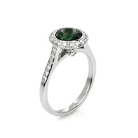 1.27 Ct. Bluish Green Sapphire and Natural Diamond Pave Ring, 18K White Gold Image