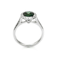 1.27 Ct. Bluish Green Sapphire and Natural Diamond Pave Ring, 18K White Gold Image