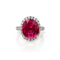 5.15 Ct. Pinkish Red Ruby and Natural Diamond Pave Ring, 18K White Gold Video