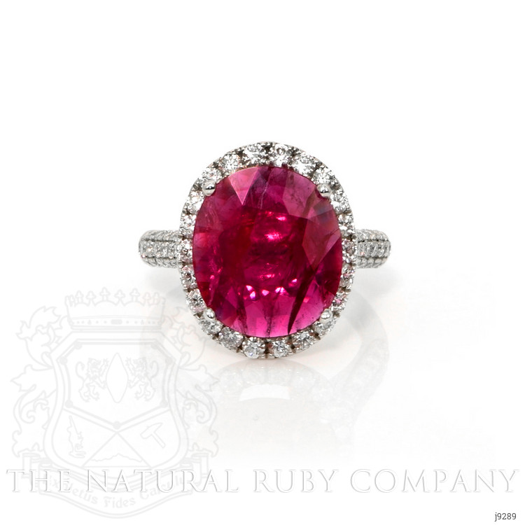 5.15 Ct. Pinkish Red Ruby and Natural Diamond Pave Ring, 18K White Gold