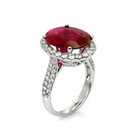 5.15 Ct. Pinkish Red Ruby and Natural Diamond Pave Ring, 18K White Gold Image