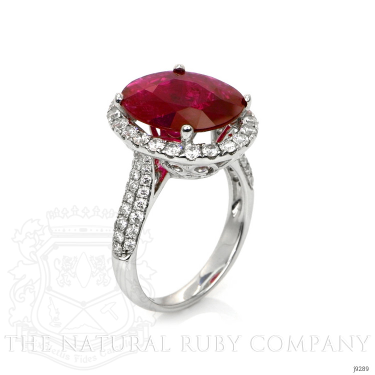 5.15 Ct. Pinkish Red Ruby and Natural Diamond Pave Ring, 18K White Gold