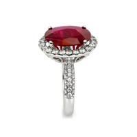 5.15 Ct. Pinkish Red Ruby and Natural Diamond Pave Ring, 18K White Gold Image