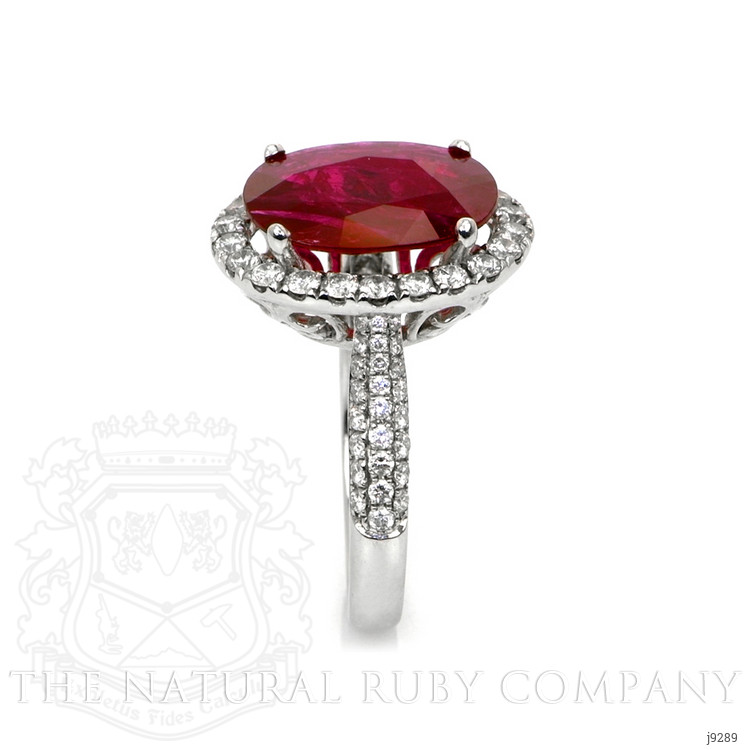 5.15 Ct. Pinkish Red Ruby and Natural Diamond Pave Ring, 18K White Gold