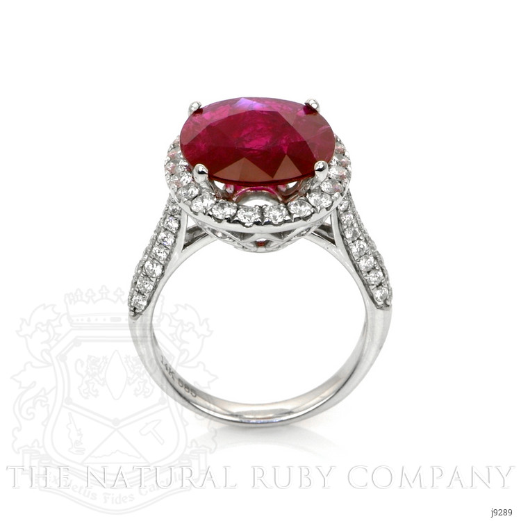 5.15 Ct. Pinkish Red Ruby and Natural Diamond Pave Ring, 18K White Gold