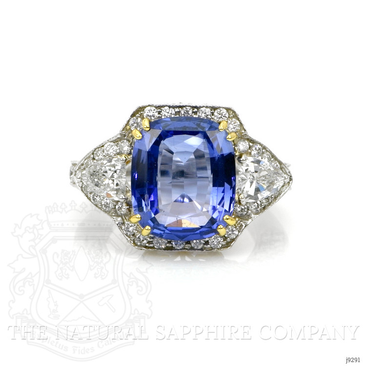 9.50 Ct. Blue Sapphire and Natural Diamond Antique Style Ring, 18K White & Yellow