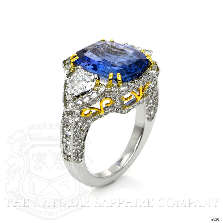 9.50 Ct. Blue Sapphire and Natural Diamond Antique Style Ring, 18K White & Yellow