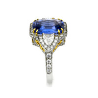 9.50 Ct. Blue Sapphire and Natural Diamond Antique Style Ring, 18K White & Yellow Image