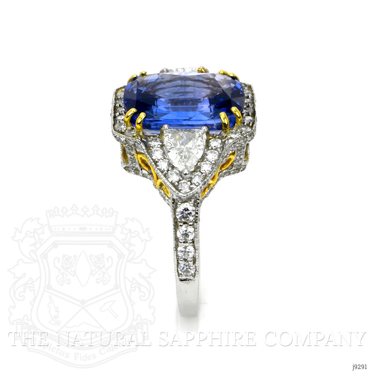 9.50 Ct. Blue Sapphire and Natural Diamond Antique Style Ring, 18K White & Yellow