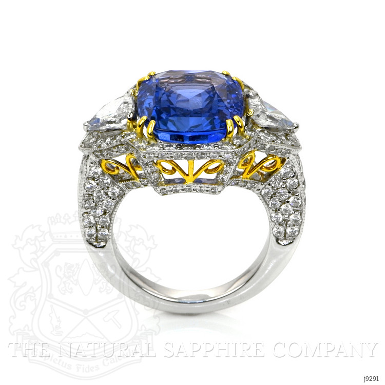 9.50 Ct. Blue Sapphire and Natural Diamond Antique Style Ring, 18K White & Yellow