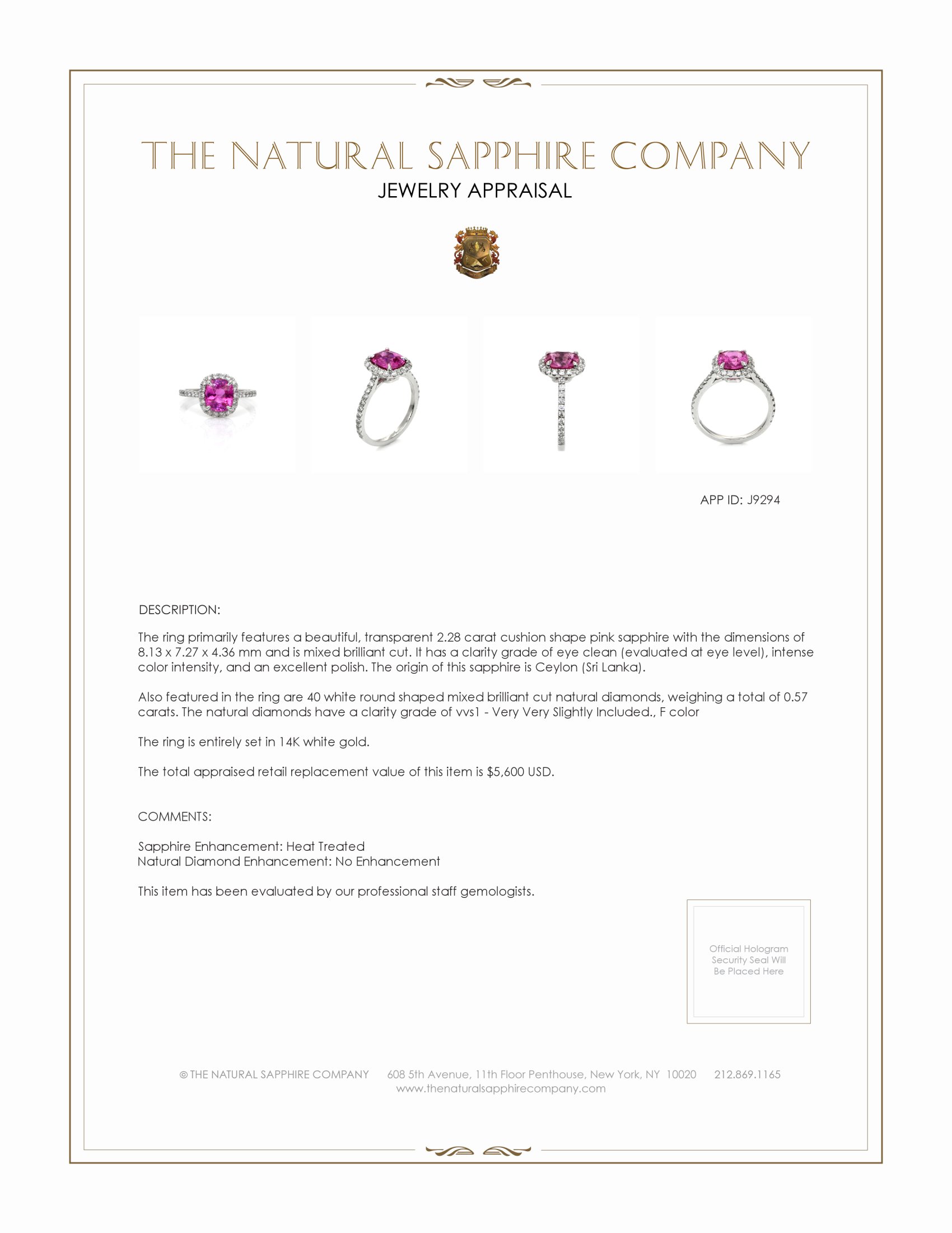 2.28 Ct. Pink Sapphire and Natural Diamond Pave Ring, 14K White Gold