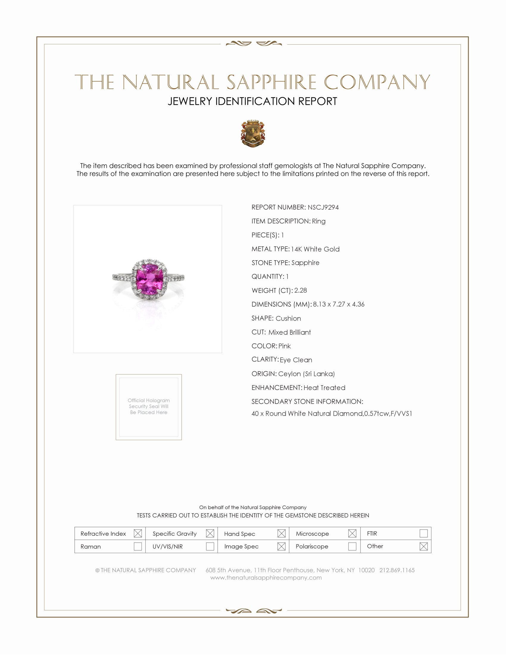 2.28 Ct. Pink Sapphire and Natural Diamond Pave Ring, 14K White Gold