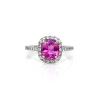 2.28 Ct. Pink Sapphire and Natural Diamond Pave Ring, 14K White Gold Video