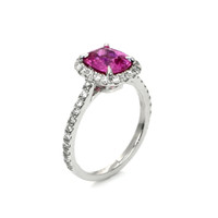 2.28 Ct. Pink Sapphire and Natural Diamond Pave Ring, 14K White Gold Image