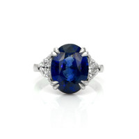 9.01 Ct. Blue Sapphire and Natural Diamond Three Stone Ring, Platinum 950 Video