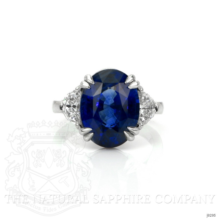 9.01 Ct. Blue Sapphire and Natural Diamond Three Stone Ring, Platinum 950
