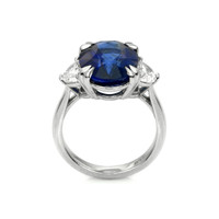 9.01 Ct. Blue Sapphire and Natural Diamond Three Stone Ring, Platinum 950 Image