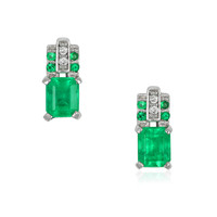 0.67 Ct.Tw. Emerald Natural Diamond Accent Stones Earrings, 18K White Gold Video