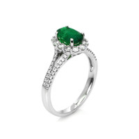 1.00 Ct. Emerald and Diamond Ring, 18K White Gold Image