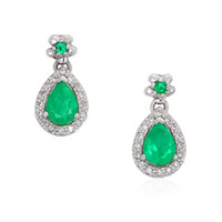 0.73 Ct.Tw. Emerald Natural Diamond Pave Earrings, 18K White Gold Video