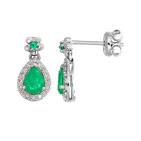 0.73 Ct.Tw. Emerald Natural Diamond Pave Earrings, 18K White Gold Image