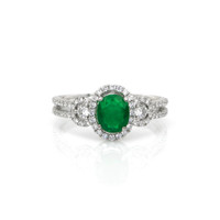 0.72 Ct. Emerald and Diamond Pave Ring, 18K White Gold Video