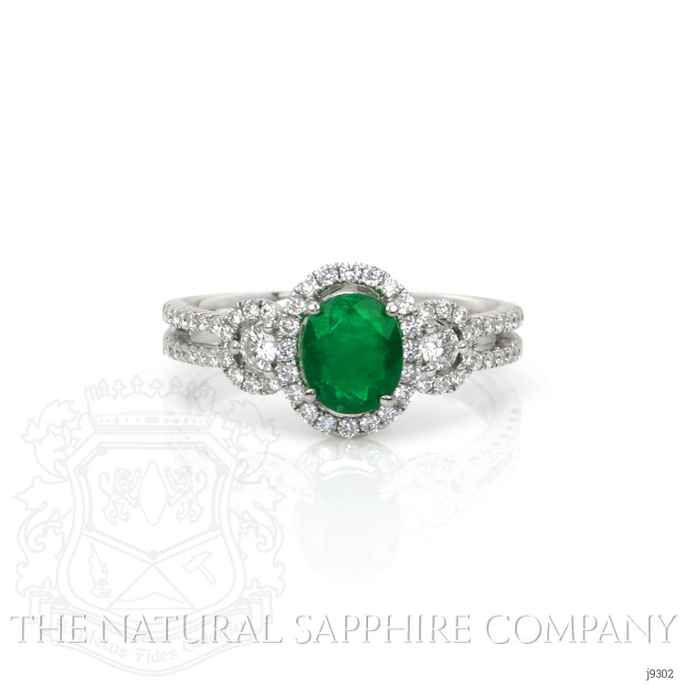 0.72 Ct. Emerald and Natural Diamond Antique Style Ring, 18K White Gold