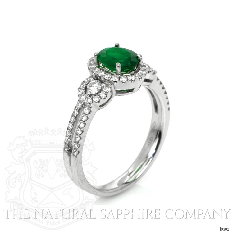 0.72 Ct. Emerald and Natural Diamond Antique Style Ring, 18K White Gold